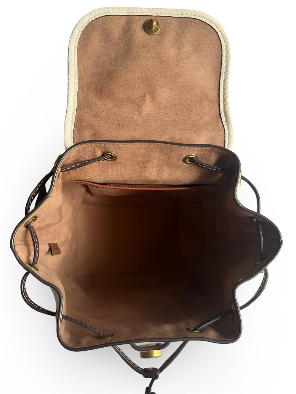 Coach Riya 21 Pebbled Leather Drawstring Bag in Cream with Brown Trim - Picture 5 of 16